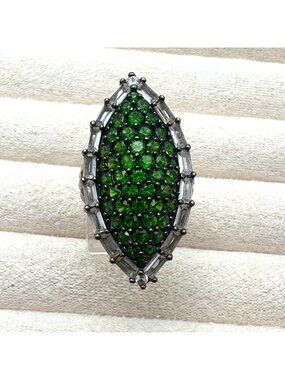 Siberian Emerald Chrome Diopside Sterling Silver Ring Size 7 Signed HT